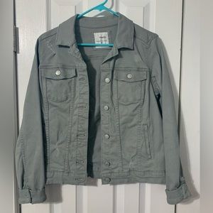 Sonoma rustic style denim jacket in muted olive green color. Worn once